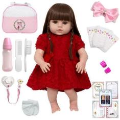 Imagem de Boneca Reborn Menina Cabelo Longo Com Lindo Vestido Vermelho - Cegonha