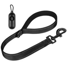 Imagem de Coleira para cães, coleira curta, para cães de raças grandes, alça acolchoada para tráfego - guia de treinamento reflexiva, perfeita para cães de médio a grande porte (61 cm, preto)