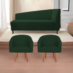 Imagem de Kit Diva Recamier Heitor 160cm Lado Esquerdo e 02 Poltronas Luiza Suede Verde - Amarena Móveis