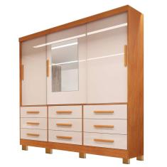 Imagem de Guarda Roupa Athenas Bianchi Casal 3 Portas 9 Gavetas Cor Nature Off White