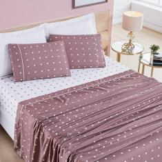 Imagem de Jogo De Cama Lençol 200 Fios Petit Poá King 04 Peças - Rose
