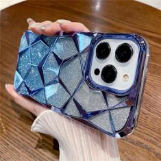 Imagem de Luxo colorido chapeamento borda gradiente glitter silicone caso macio para iphone 14 pro max 15 13 12 11 capa traseira clara, azul, para iphone 15