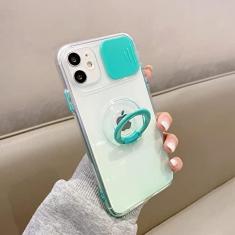 Imagem de Capa transparente com gradiente de proteção para câmera deslizante para iPhone 14 13 12 11 Pro Max XS X XR 8 7 Plus Suporte de anel com capa transparente, verde, para iPhone X