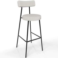 Imagem de Banqueta Alta Bar Cozinha Sala De Jantar Estrutura Em Aço Milão L02 Bouclê Cru - Lyam Decor