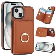 Imagem de Capa carteira para iPhone 13 mini com suporte para cartão, capa de couro com bloqueio RFID, suporte de anel giratório de 360° com fecho magnético à prova de choque para iPhone 13 mini 5,4 polegadas