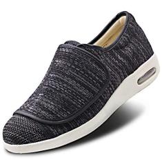 Imagem de Tênis feminino comprovado para alívio da dor nos pés com suporte de arco, palmilha de espuma viscoelástica larga para caminhada, edema ortopédico, pés inchados, artrite interna/externa, Preto, cinza,