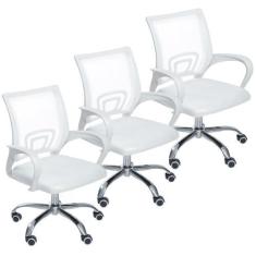 Imagem de Kit 3 Cadeiras de Escritório Mesh Assento Estofado Base Giratória 9050