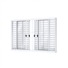 Imagem de Janela Veneziana de Correr Central 6 Folhas com Grade Riobras Alumínio 100cmx150cm Branco