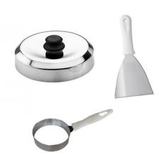 Imagem de Kit Hambúrguer 1 Modelador Ovo 1 Abafador 1 Espátula Reta