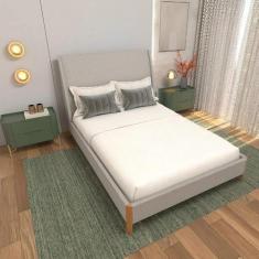 Imagem de Cama Casal Estofada com Cabeceira e 2 Mesas de Cabeceira MDF - Casa La