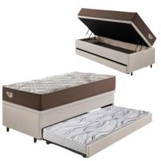Imagem de Bicama Box Baú Com Material Sintético Linho Bege 120X203 Com Colchão R