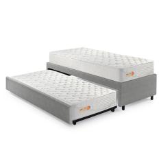 Imagem de Bicama Box Solteiro Courino Linho Cinza Com Dois Colchões Molas Ensacadas Ecoline D33 Ecoflex