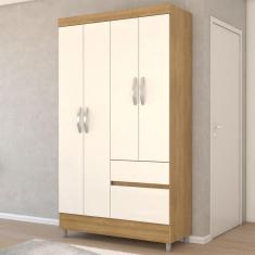 Imagem de Guarda-Roupa Solteiro Londres 4 Portas 2 Gavetas Branco/Camarim - Panorama Móveis