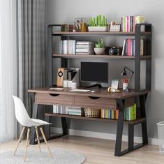 Imagem de Mesa de computador pequena mesa de escritório com compartimentos de armazenamento e 2 gavetas mesa de escritório em casa estação de trabalho de estudo moderna estilo simples mesa para laptop,