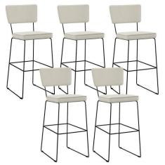 Imagem de Kit 05 Banquetas Alta Cozinha Sala De Jantar Base Aço Fixa Allana L02 