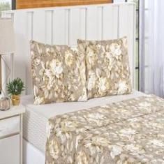 Imagem de Jogo de cama estampado Bouti 4 peças casal padrão floral caqui
