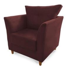 Imagem de Poltrona Decorativa Isis Pés de Madeira Suede Bordô - DS Móveis