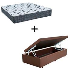 Imagem de Cama Box Baú Solteiro 88 Tecido Sintético Marrom Com Colchão Alegro Be