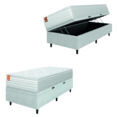 Imagem de Cama Box Baú Colchão Solteiro Molas Ensacadas Real 88x188x68cm Linho Branco Inducol - Suporta até 130kg por Pessoa