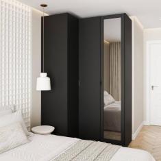 Imagem de Guarda Roupa Modulado de Canto 2 Peças 3 Portas com 1 Porta Reflecta Hera CabeCasa MadeiraMadeira Preto