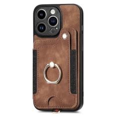 Imagem de Capa de telefone de couro com anel de dedo para iPhone 15 Pro Max 14 13 12 11 Pro Max 15 Plus 13 Pro Carteira com compartimentos para cartão, marrom, para iPhone 14 Plus