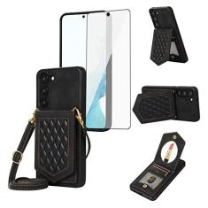 Imagem de Capa de celular para Samsung Galaxy S23 Plus S23+ 5G capa carteira com protetor de tela de vidro temperado e suporte de cartão espelhado alça transversal celular S23plus 23S + S 23 23+ SM-S916U 16.8