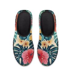Imagem de GOSTONG Tênis feminino slip on home loafer malha respirável macio tênis antiderrapante para uso ao ar livre sola branca EUA 5,5-11,5, Floral-flor havaiana, 41