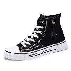 Imagem de WILTENA Tênis masculino moderno de lona de cano alto casual para uso ao ar livre, Preto, 41