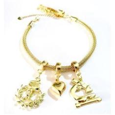 Imagem de Pulseira Farmácia Coração Pesquisa Folheado A Ouro 18k