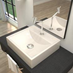 Imagem de Kit Cuba Q39 Com Torneira Pratika 1060 Metal E Válvula Click 1 Pol. Sifão Pvc E Flexível Compace Bege