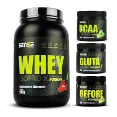 Imagem de Whey Protein 900g + Bcaa + Glutamina + Pré Treino - Sense-Unissex