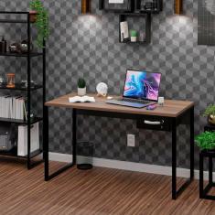Imagem de Mesa Para Escritório Diretor Estilo Industrial 135cm com Gaveteiro Nogal