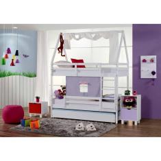 Imagem de Beliche/ Treliche Teen Play com Telhado VI, Xale, Janelinha Lilás e Grade de Proteção - Casatema