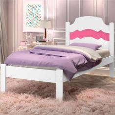 Imagem de Cama Solteiro Sophia Branco Rosa Com Colchão - Mais De Casa