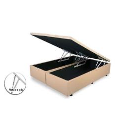 Imagem de Cama Box Com Baú Casal Sintético Bege Bipartido - Real Comfort Estofad