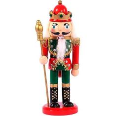 Imagem de Boneco Natal Papai Noel Madeira Quebra Nozes Cajado 20cm
