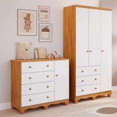 Imagem de Quarto de Bebê Completo Guarda Roupas 3 Portas Cômoda 1 Porta 3 Gavetas 100% MDF Junior