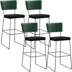 Imagem de Kit 04 Banquetas Altas Facto Verde Musgo Linho Chumbo