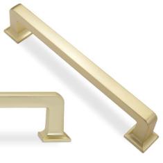 Imagem de BUKOBYHE Pacote com 10 puxadores de armário de cozinha de 160 mm (6-1/4 pol.) Puxadores de armário de cozinha em ouro escovado, puxadores de gaveta de liga de zinco, ferragens de cozinha sólidas