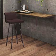 Imagem de Kit Mesa Suspensa de Parede Fixa MDF Freijó + 1 Banqueta Lexi Ferro Marrom Corino Marrom - Ahazzo Móveis