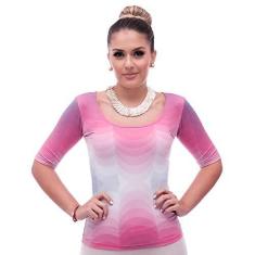 Imagem de Blusa Feminina Meia Manga Estampa Exclusiva Poá Estilizado Decote Redondo