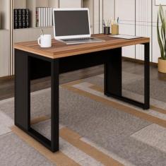 Imagem de Mesa para Escritório Retangular Pé Quadro Preto/Marrom