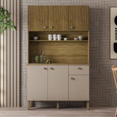 Imagem de Armário De Cozinha Compacta 6 Portas 1 Gaveta Style - Freijó-vanilla-cp-ripado Freijó