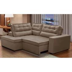 Imagem de Sofá de Canto Retrátil e Reclinável com Molas 2,50x2,00 Esq Virginia Suede Cappuccino Adonai Estofados