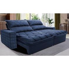Imagem de Sofá Retrátil e Reclinável 2,75m Molas Ensacadas Cama Inbox Elegance com Thermogel Velusoft Azul