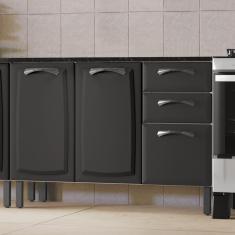 Imagem de Balcão Armário 3 Portas 2 Gavetas 3 Prateleiras Tampo Cozinha Itatiaia Organizador Multiuso Grafite