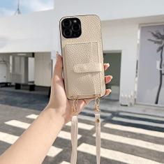 Imagem de Capa tipo carteira com bolso transversal para cartão para iPhone 11 12 13 14 Pro Max X XR XS Max 7 8 Plus Capa traseira com alça de couro, branca, para iPhone11 ProMax
