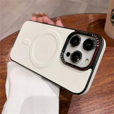 Imagem de Capa de telefone luxuosa fosca de couro macio para iPhone 15 14 13 12 Pro Max proteção de lente de carga sem fio capa à prova de choque, branca, para iPhone 15 Pro