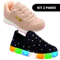 Imagem de Kit 2 Pares Tênis Led Menina Infantil Feminino Escolar - Club Happy, 3