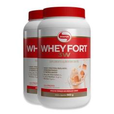 Imagem de Kit 2 Whey Fort 3w Vitafor 900g Paçoca